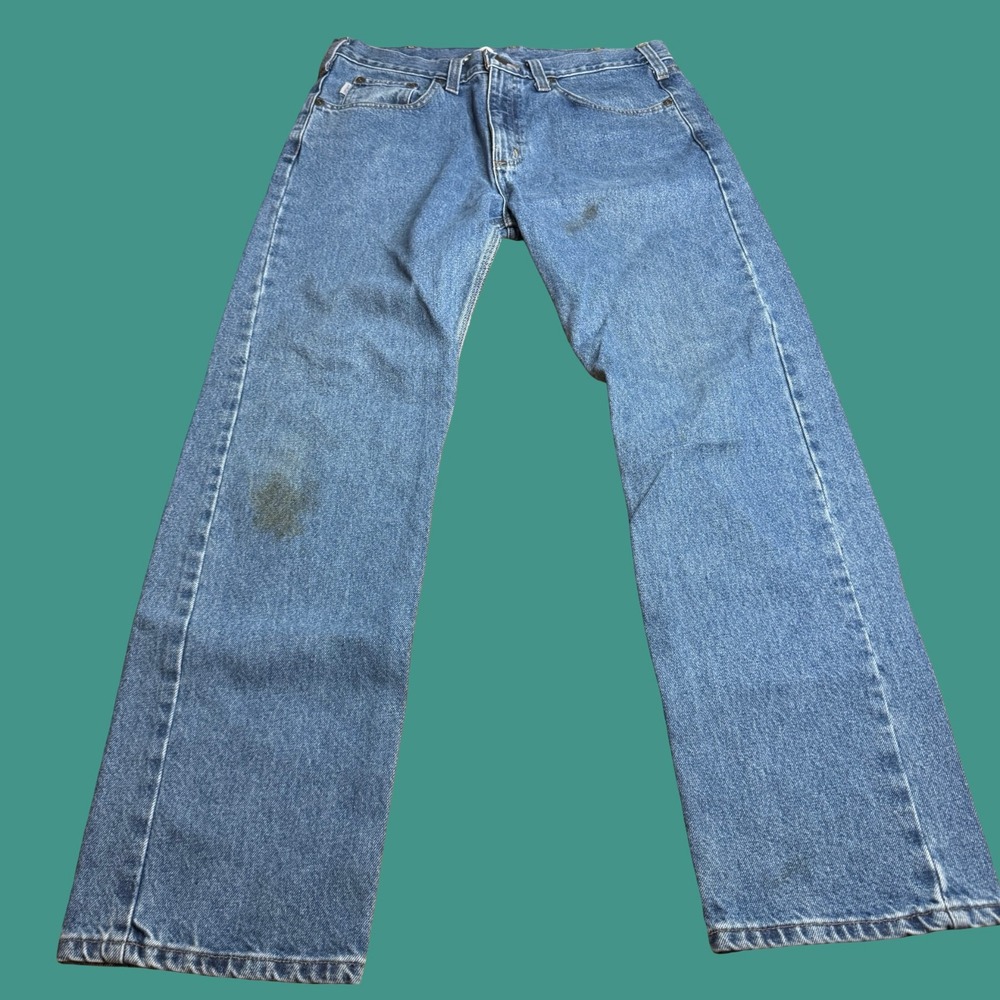 Carhartt Jeans Mens 34x32 Denim Traditional Fit Straight Leg Workwear Distressed
